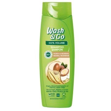 Wash & Go Шампоан с масло от арган, бадем и камелия за всеки тип коса x360 мл
