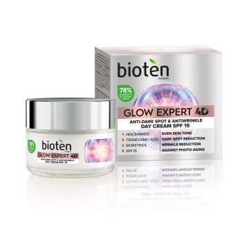 Bioten Glow Expert 4D Дневен крем против тъмни петна и бръчки с SPF15 х50 мл