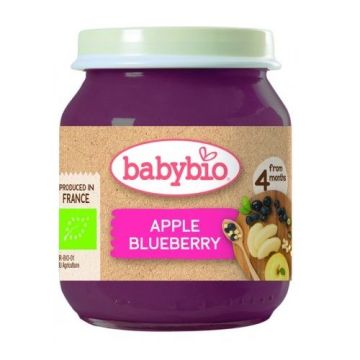 Babybio Био плодово пюре с ябълка и боровинки за деца над 4 месеца x130 грама