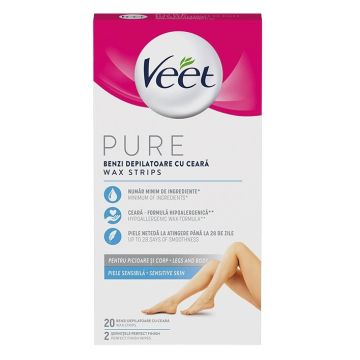 Veet Pure Восъчни ленти за тяло и крака за чувствителна кожа x20 броя