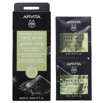 Apivita Express Beauty Дълбоко почистваща маска за лице със зелена глина за мазна и комбинирана кожа х2*8мл