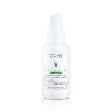 Vichy Capital Soleil UV-Clear SPF50+ Слънцезащитен флуид за лице против несъвършенства x40 мл