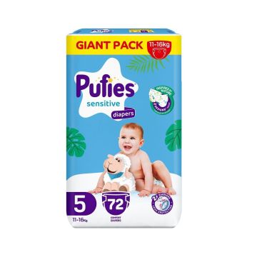 Pufies Sensitive 5 Пелени за деца с тегло от 11 до 16 килограма x72 броя