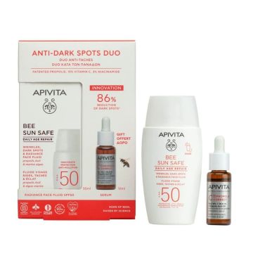 Apivita Bee Sun Safe Флуид за лице против стареене SPF50 и антиоксидантен серум