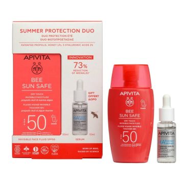Apivita Bee Sun Safe Комплект Слънцезащитен флуид SPF50 и Уплътняващ възстановяващ и изглаждащ серум за лице
