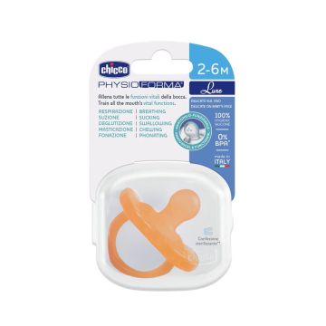 Chicco Soft Lux Силиконова залъгалка за деца от 2 до 6 месеца х1 брой, оранжева