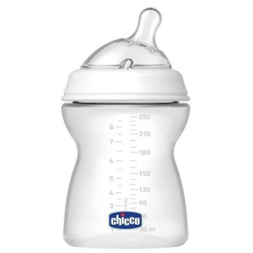 Chicco Natural Feeling Шише за хранене със силиконов биберон с две капки за деца над 2 месеца x250 мл