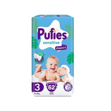 Pufies Sensitive 3 Пелени за бебета с тегло от 6 до 10 килограма x62 броя