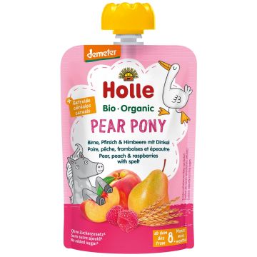 Holle Organic Деметер Пюре круша, праскова, малина и спелта за деца от 8-ия месец x100 грама