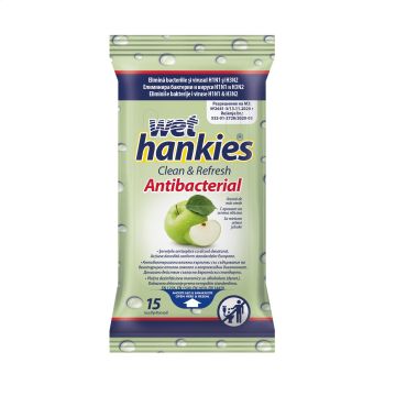 Wet Hankies Антибактериални мокри кърпички с аромат на ябълка х15 броя