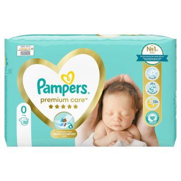 Pampers Premium Care 0 Newborn Бебешки пелени за новородени до 3 кг х30 броя