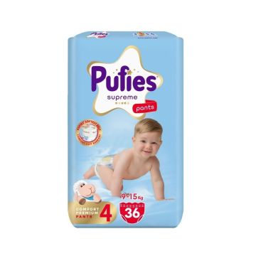 Pufies Supreme Pants 4 Бебешки пелени тип гащички за деца с тегло от 9 до 15 киограма х36 броя