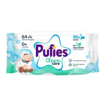 Pufies Clean Care Мокри кърпички с 99% вода за бебета х64 броя
