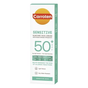 Carroten Sensitive Слънцезащитен крем за лице за чувствителна кожа SPF50+ x50 мл