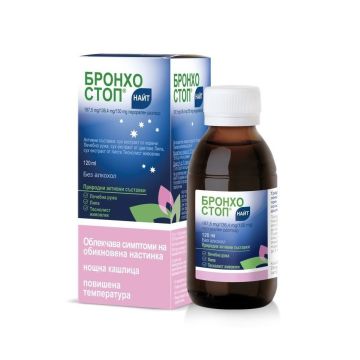 БронхоСтоп Найт при нощна кашлица и повишена температура х120 мл Kwizda Pharma