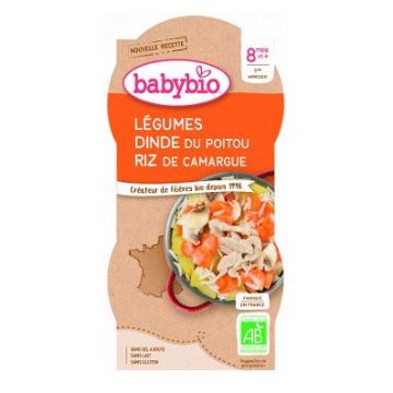 Babybio Био меню с пуешко месо и ориз за деца над 8 месеца 2x200 грама