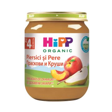 Hipp Био пюре от праскова и круша от 5-ия месец x125 грама