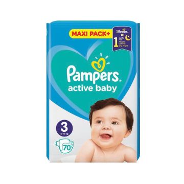 Pampers Active Baby 3 Maxi Pack + Пелени за деца от 6 до 10 килограма x70 броя