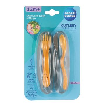 Canpol babies Комплект прибори за пътуване в кутийка 12+ месеца, Yellow