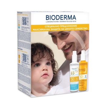Bioderma Photoderm Комплект Слънцезащитен спрей за бебешка и детска кожа и слънцезащитен спрей SPF50+
