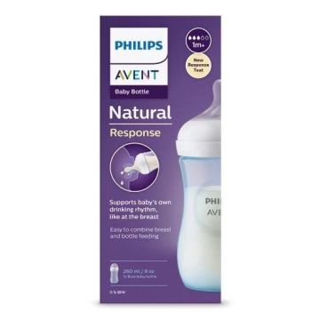 Avent Natural Response Шише за хранене с биберон без протичане за деца над 1 месец x260 мл, сила на потока 3, синьо