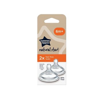 Tommee Tippee Биберон за хранене Easi - Vent  Fast - 3 капки за деца над 6 месеца x2 броя