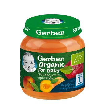 Gerber Organic Био пюре ябълка, кайсия и праскова за деца над 6 месеца x125 грама