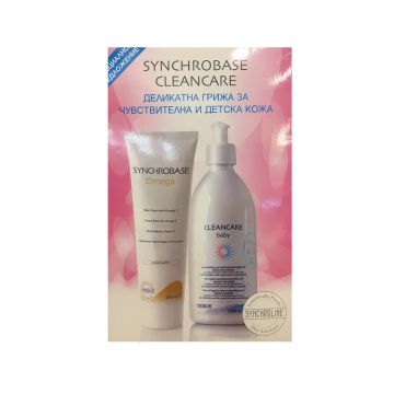Synchroline Промо комплект Synchrobase Omega Базов крем за суха и атопична кожа с омега 3 и Cleancare Нежен измивен гел за лице и тяло за бебета