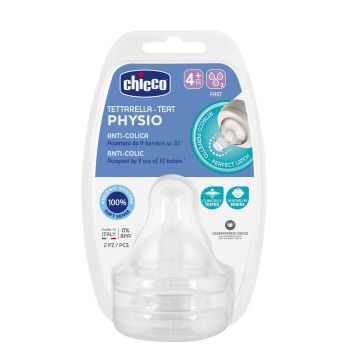 Chicco Physio Силиконов биберон за деца над 4 месеца с бърз поток x2 броя