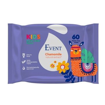 Event Kids Влажна тоалетна хартия за деца с екстракт от лайка x60 броя