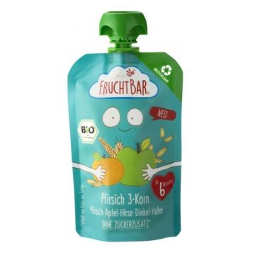 FruchtBar Био Пюре праскова, ябълка и микс 3-зърна за деца над 6 месеца x100 грама - 4640