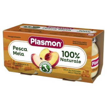 Plasmon Плодове пюре праскова с ябълка за деца над 6 месечна възсраст 2x80 грама