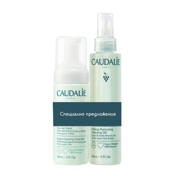 Caudalie Vinoclean Комплект за почистване на лице Олио x150 мл и Пяна x150 мл
