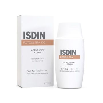 ISDIN Fotoultra 100 Active Unify Color Тониран слънцезащитен флуид за лице с тройно действие SPF50+ x50 мл