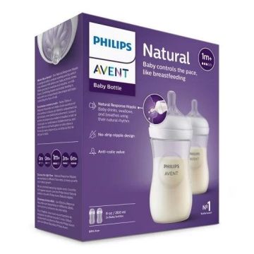 Avent Natural Response Комплект от 2 броя шишета за хранене 1м+ x260 мл,  Поток 3