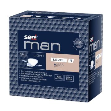 Seni Man Light Дишащи урологични подложки за мъже при капкова инконтиненция x15 броя, Level 1