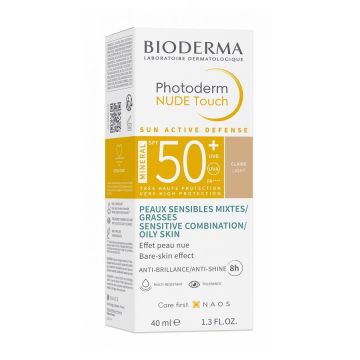 Bioderma Photoderm Nude Touch MIneral Слънцезащита за лице с ефект непокрита кожа SPF50+ x40 мл, светъл цвят