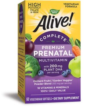 Alive Premium Prenatal Мултивитамини за бременни с растителна DHA х60 софтгел капсули Nature's Way