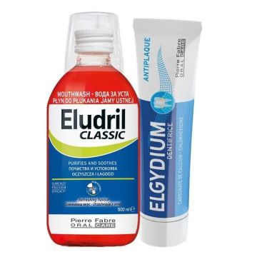 Промо комплект Eludril Classic Вода за уста и Elgydium Anti-Plaque Паста за зъби анти плака