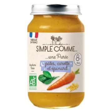Simple Comme Био зеленчуково пюре "Лека нощ" - макарони, морков и спанак  за деца над 8 месеца x200 грама