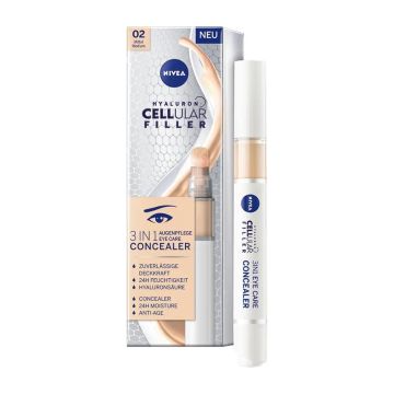 Nivea Hyaluron Cellular Filler 3in1 Околоочен крем против бръчки и коректор x4 мл, Medium