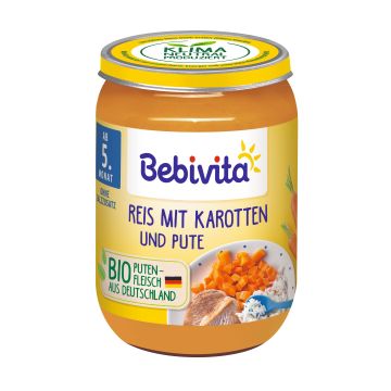 Bebivita Пюре с ориз, моркови и пуешко месо за деца над 5 месеца x190 грама