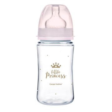 Canpol Babies Easy Start Шише антиколик  с широко гърло Royal Baby за деца над 0 месеца x240 мл, розово