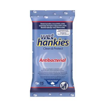 Wet Hankies Дезинфекциращи мокри кърпи - сини х15 бр