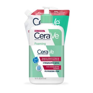 CeraVe Комплект Рутина за почистване на мазната кожа Измиваща гел-пяна и рефил