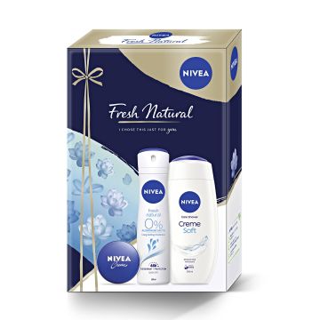 Nivea Промо комплект Fresh Natural Спрей дезодорант и Creme Soft Подхранващ душ гел за тяло