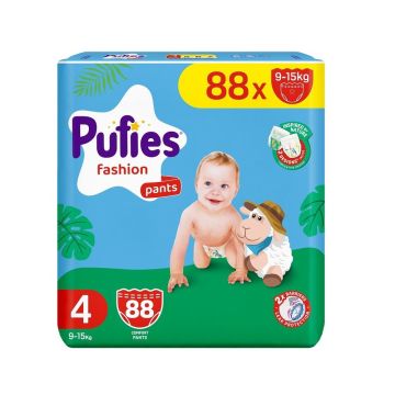 Pufies Fashion Pants 4 Бебешки пелени тип гащички за деца с тегло от 9 до 15 килограма x88 броя