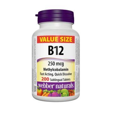Витамин В12 (метилкобаламин) 250 µg х200 сублингвални таблетки Webber Naturals