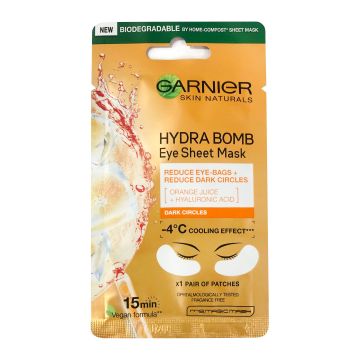 Garnier Skin Natural Hydra Bomb Освежаваща маска за зоната около очите със сок от портокал и хиалуронова киселина х1 брой