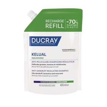 Ducray Kelual Squanorm Регулиращ третиращ шампоан за коса против мазен пърхот х400, рефил